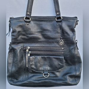 THE SAK Black Leather Purse Tote Shoulder Bag Satchel Zipper Pre-owned